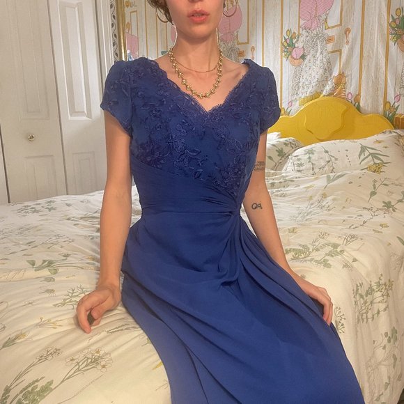 Blue lace greecian bridesmaid formal maxi gown! - Picture 6 of 16